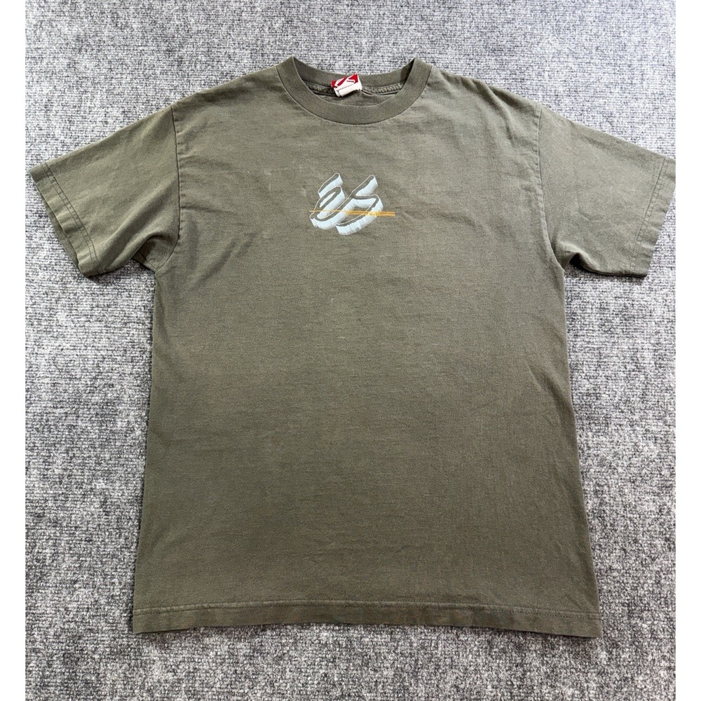 Vintage eS Skateboarding T Shirt Army Green Faded Logo Tee Mens Medium